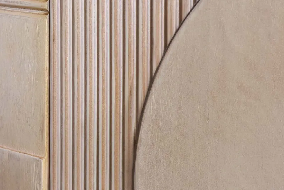 Massives Sideboard ART DECO 170cm weiß gekälkt Mangoholz 3D-Front handmade