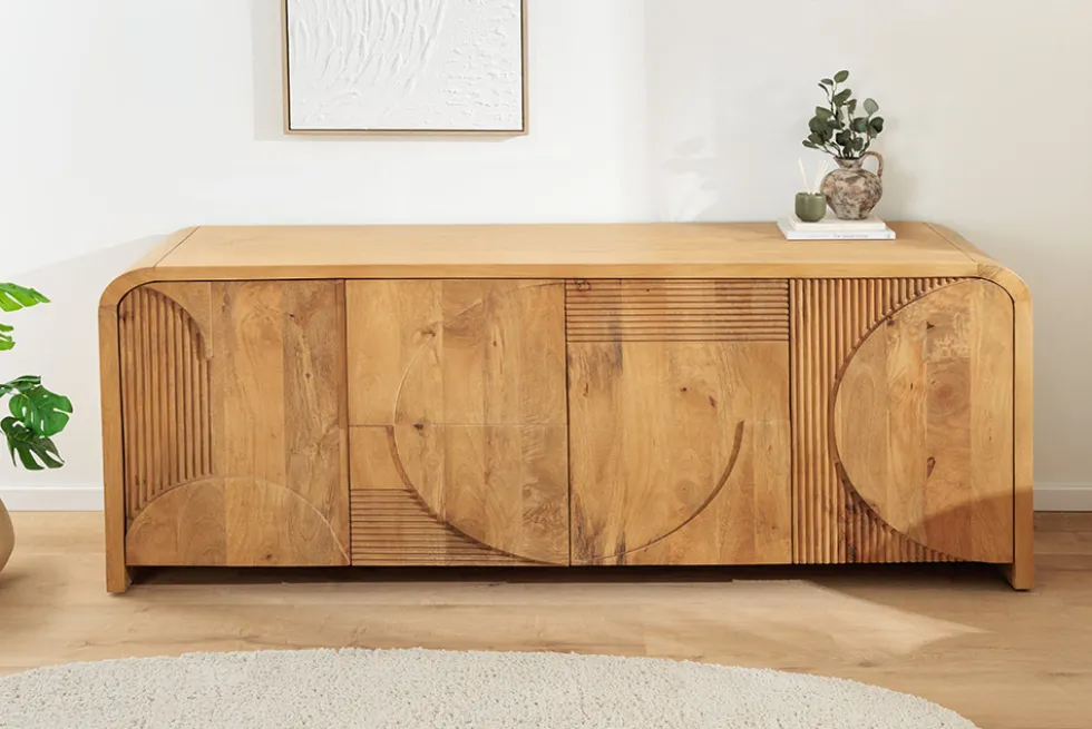 Massives Sideboard ART DECO 170cm cream finish beige Mangoholz abgerundet