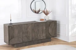 Massives Sideboard ART DECO 170cm grau Mangoholz 3D-Front