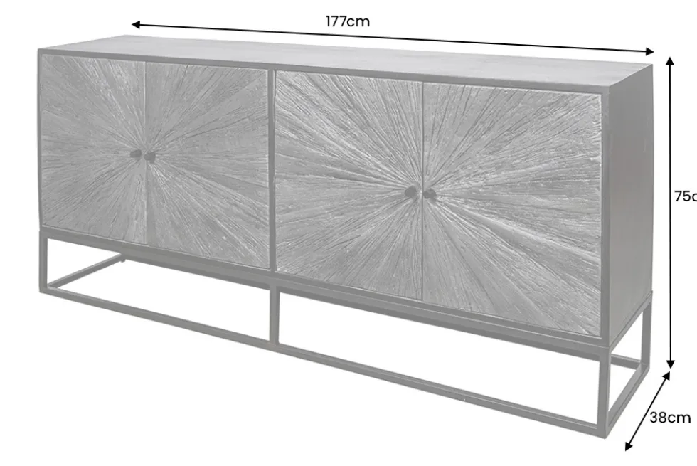 Massives Sideboard BARRACUDA 180cm braun Mangoholz mit Teakholz-Front schwarz Metall