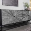 Massives Sideboard BARRACUDA 180cm grau Mangoholz mit Teakholz-Front schwarz Metall