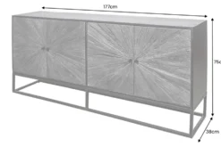Massives Sideboard BARRACUDA 180cm grau Mangoholz mit Teakholz-Front schwarz Metall