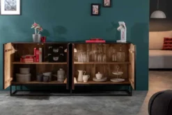 Massives Sideboard CREATIVO 180cm Mangoholz aufwändige 3D Front Retro Design