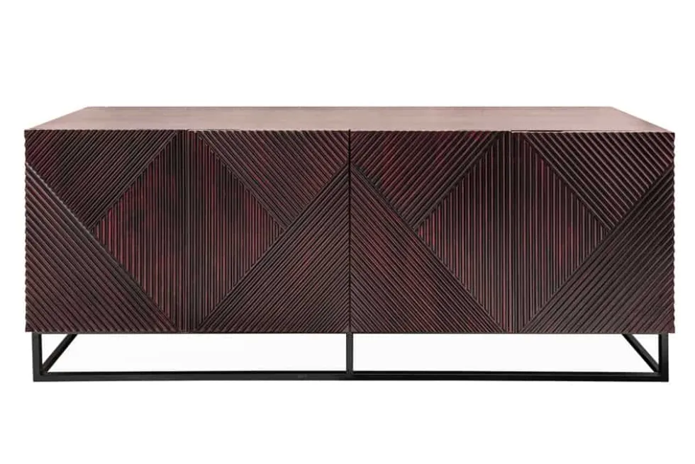 Massives Sideboard CREATIVO 180cm Mangoholz aufwändige 3D Front Retro Design