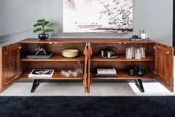 Massives Sideboard FLUID 175cm braun Mangoholz 3D-Design Kufengestell