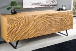 Massives Sideboard FLUID 175cm creme Mangoholz 3D-Design Kufengestell