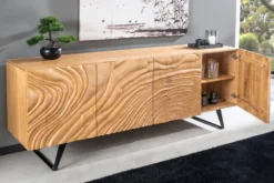 Massives Sideboard FLUID 175cm creme Mangoholz 3D-Design Kufengestell