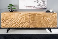 Massives Sideboard FLUID 175cm creme Mangoholz 3D-Design Kufengestell