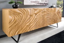 Massives Sideboard FLUID 175cm creme Mangoholz 3D-Design Kufengestell