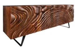 Massives Sideboard FLUID 175cm walnuss-braun Akazienholz 3D-Design Kufengestell