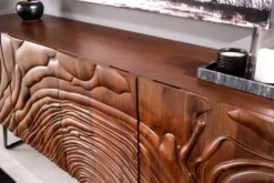 Massives Sideboard FLUID 175cm walnuss-braun Akazienholz 3D-Design Kufengestell
