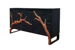 Massives Sideboard FOREST 160cm schwarz braun Mangoholz sechs Fächer 3D-Front