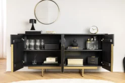 Massives Sideboard GATSBY 160cm schwarz gold Mangoholz Retro handmade