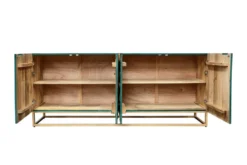Massives Sideboard GOLDEN LAGOON 180cm türkis gold Mangoholz Metall 3D-Front