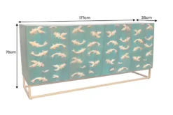 Massives Sideboard GOLDEN LAGOON 180cm türkis gold Mangoholz Metall 3D-Front