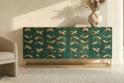 Massives Sideboard GOLDEN LAGOON 180cm türkis gold Mangoholz Metall 3D-Front