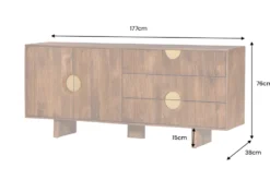 Massives Sideboard MADISON 180cm braun Mangoholz mit Schubladen und strukturierter Front