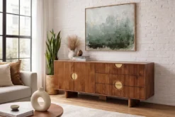 Massives Sideboard MADISON 180cm braun Mangoholz mit Schubladen und strukturierter Front