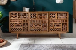 Massives Sideboard MARRAKESCH 160cm Mangoholz mit Verzierung Boho Stil