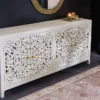 Massives Sideboard MARRAKESCH 170cm weiß Mangoholz mit Verzierung handmade