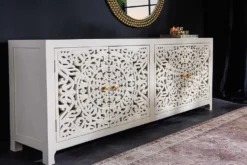 Massives Sideboard MARRAKESCH 170cm weiß Mangoholz mit Verzierung handmade