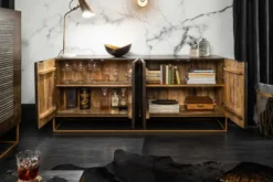 Massives Sideboard ONYX 180cm dunkelbraun Mangoholz Edelstein Achat gold Metallgestell