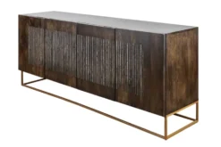 Massives Sideboard ONYX 180cm dunkelbraun Mangoholz Edelstein Achat gold Metallgestell
