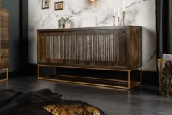 Massives Sideboard ONYX 160cm dunkelbraun gold Mangoholz Edelstein Achat Schiebetüren