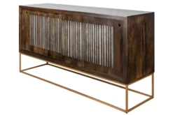 Massives Sideboard ONYX 160cm dunkelbraun gold Mangoholz Edelstein Achat Schiebetüren