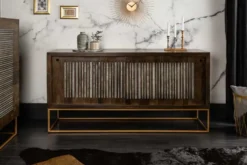 Massives Sideboard ONYX 160cm dunkelbraun gold Mangoholz Edelstein Achat Schiebetüren