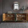Massives Sideboard ONYX 180cm türkis Mangoholz Achat Edelstein gold Metallgestell