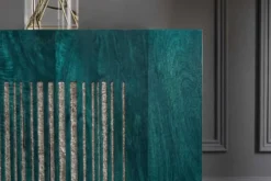 Massives Sideboard ONYX 180cm türkis Mangoholz Achat Edelstein gold Metallgestell