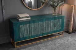 Massives Sideboard ONYX 180cm türkis Mangoholz Achat Edelstein gold Metallgestell