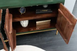 Massives Sideboard PEACOCK 175cm grün Mangoholz antik 3D Schnitzerei Pfau-Design
