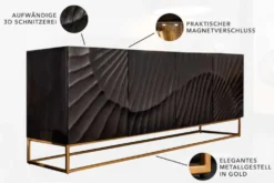 Massives Sideboard SCORPION 180cm schwarz Mangoholz aufwendige 3D Schnitzereien