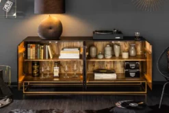 Massives Sideboard SCORPION 180cm schwarz Mangoholz aufwendige 3D Schnitzereien
