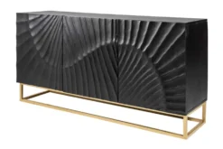 Massives Sideboard SCORPION 140cm schwarz Mangoholz aufwendige 3D Schnitzereien