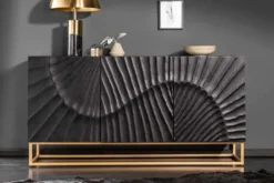 Massives Sideboard SCORPION 140cm schwarz Mangoholz aufwendige 3D Schnitzereien