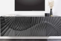 Massives Sideboard SCORPION 180cm schwarz hängend Mangoholz 3D-Design