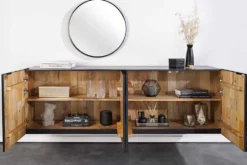 Massives Sideboard SCORPION 180cm schwarz hängend Mangoholz 3D-Design