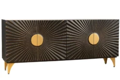 Massives Sideboard SOLARIS 180cm schwarz gold Mangoholz 3D-Design