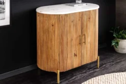 Massives Sideboard TRES CHIC 75cm natur Mangoholz weiß Marmor gold Metall