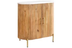 Massives Sideboard TRES CHIC 75cm natur Mangoholz weiß Marmor gold Metall