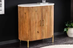 Massives Sideboard TRES CHIC 75cm natur Mangoholz weiß Marmor gold Metall