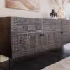 Massives Sideboard TRIBAL 180cm antik braun Mangoholz 3D-Front viel Stauraum