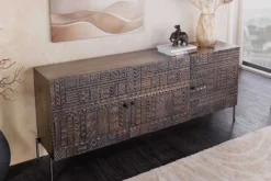 Massives Sideboard TRIBAL 180cm antik braun Mangoholz 3D-Front viel Stauraum