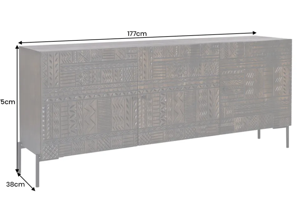 Massives Sideboard TRIBAL 180cm antik braun Mangoholz 3D-Front viel Stauraum