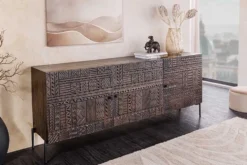 Massives Sideboard TRIBAL 180cm antik braun Mangoholz 3D-Front viel Stauraum