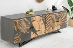Massives Sideboard TROPICAL 160cm grau Mangoholz florales Design Boho Metallgestell