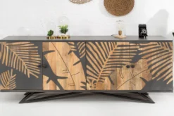 Massives Sideboard TROPICAL 160cm grau Mangoholz florales Design Boho Metallgestell